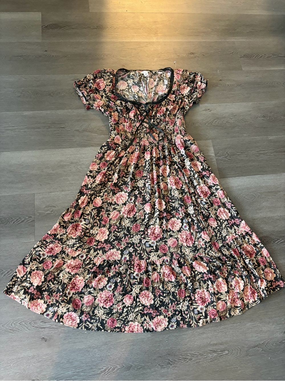 Dark Floral Maxi milkmaid Dress ruffles fairy grunge whimsigoth